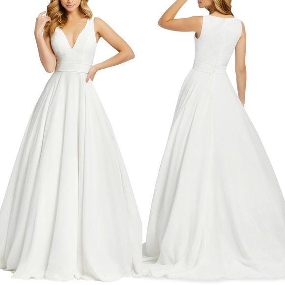 NEW Ieena For Mac Duggal WHITE Chiffon A-LINE Sleeveless WEDDING BALLGOWN 0 - Picture 1 of 16